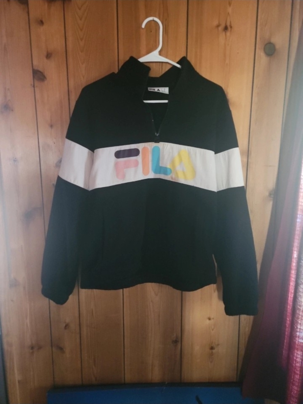 Fila Black Zip-Up Sweatshirt with White Chest Band and Multicolor Logo